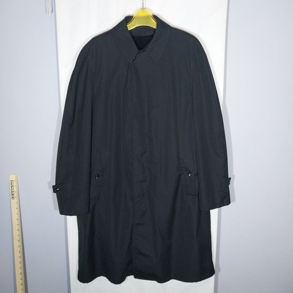 Vintage 1970s Plymouth of Boston Black Trench Coat Mens 38 Zip-Out Liner Durepel
